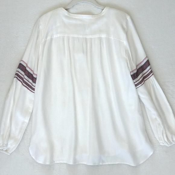 Ann Taylor LOFT Cream Rayon Blend Blouse w Red Stripe Embroidery Trim Blouse MP - Picture 11 of 13